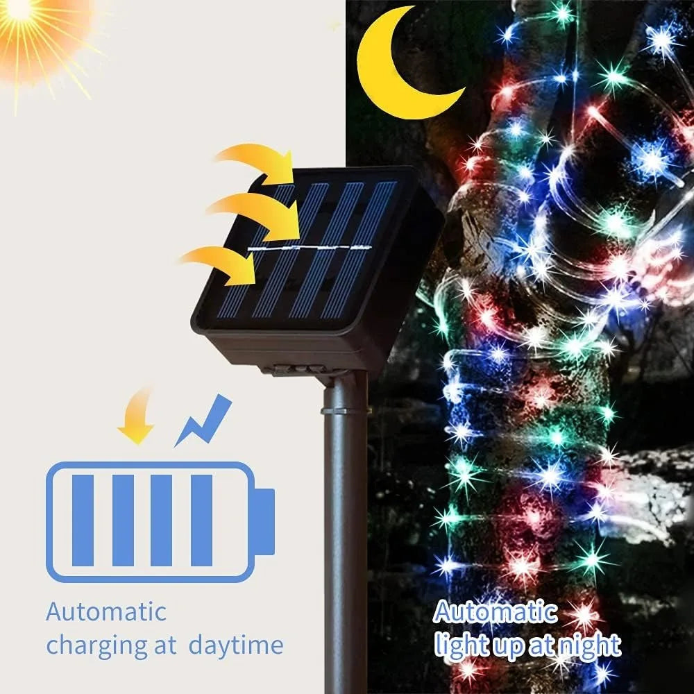 Solar Rope Lights - Outdoor LED Copper Fairy String Tube Lights for Parties, Gardens, Porches, and Home Decoration
