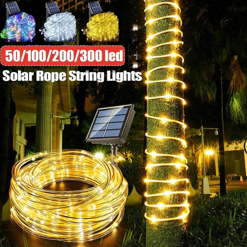 Solar LED Rope Lights Deck Outdoor Waterproof Garden String Lights Waterproof Light Belt Courtyard Christmas Atmosphere Decor ﻿