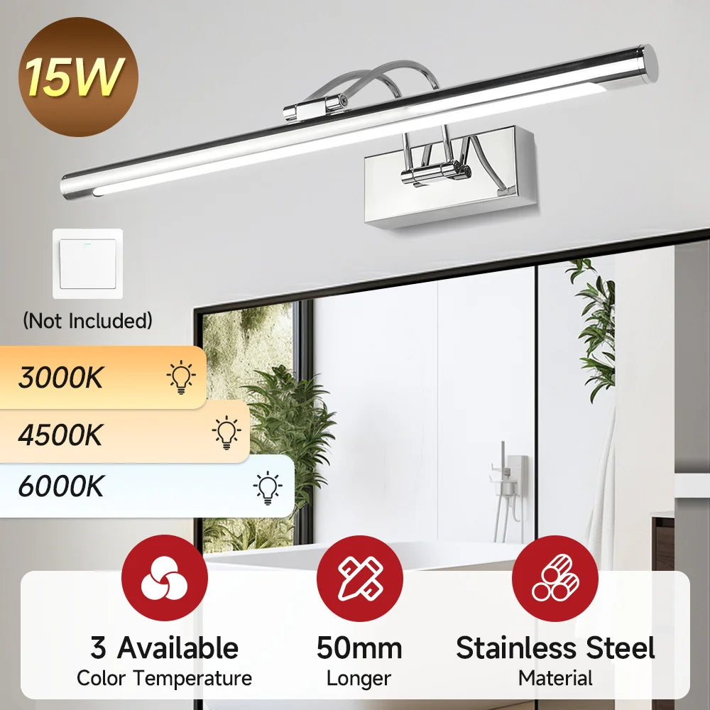 LED Mirror Light Three Colors LED Home Wall Decor Lights Led Bathroom Mirror Lamp Make Up Lighting Wall Mirrors Lamp AC110-264V