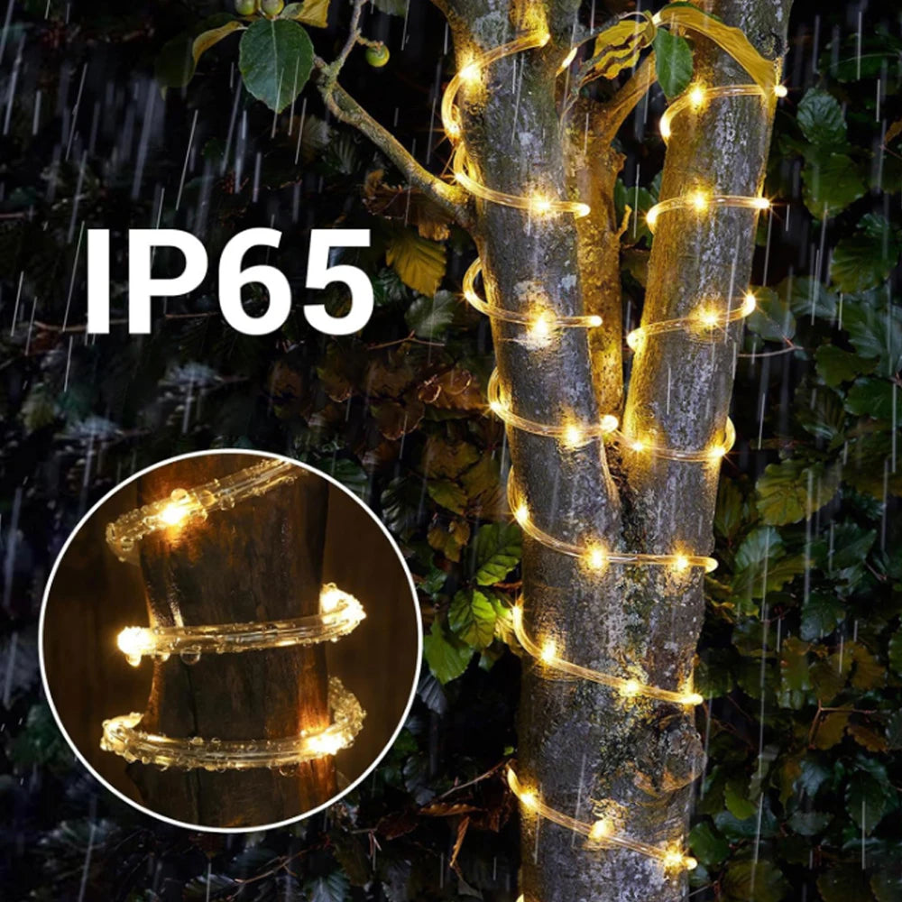Solar LED Rope Lights Deck Outdoor Waterproof Garden String Lights Waterproof Light Belt Courtyard Christmas Atmosphere Decor ﻿