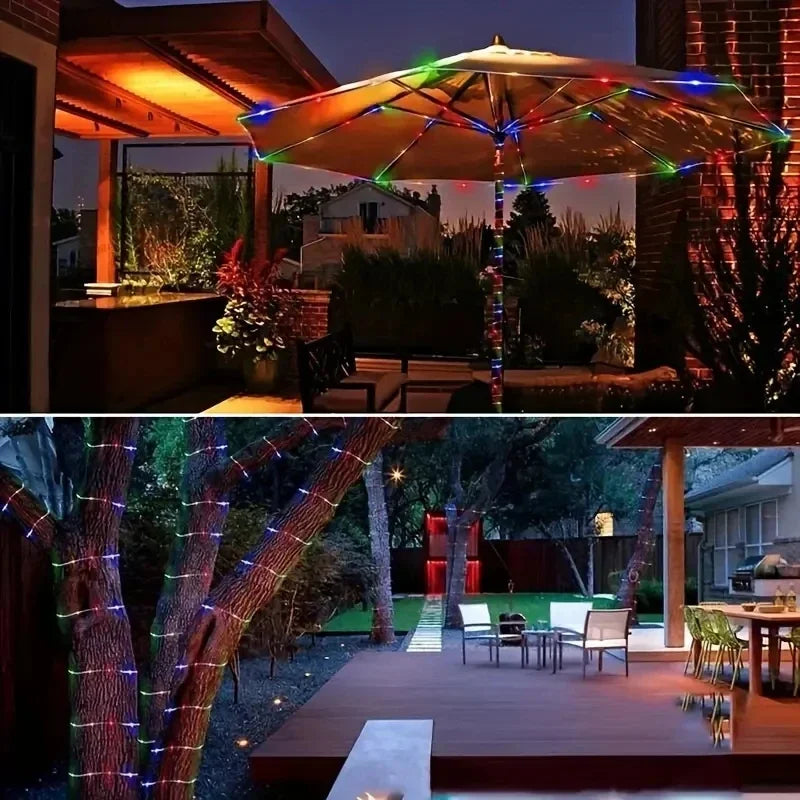 Solar LED Rope Light String Outdoor Waterproof Fairy Decoration for Garden Terrace Wedding Party Christmas Tree Lighting
