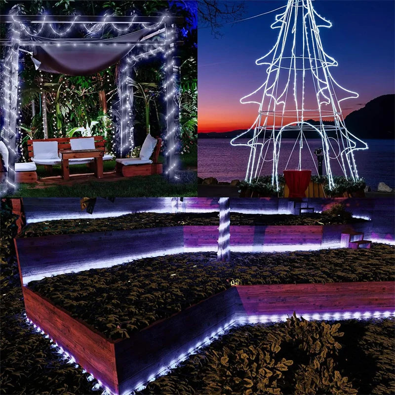 LED Solar Strip Rope Tube String Lights Outdoor Waterproof Lamp Wedding Fairy Garland String Lights for Garden Tree Yard Fence