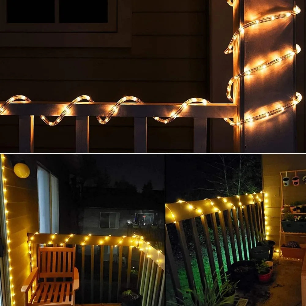 Solar Rope Lights - Outdoor LED Copper Fairy String Tube Lights for Parties, Gardens, Porches, and Home Decoration