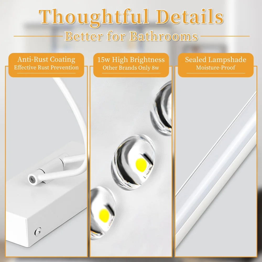 Mirror Wall Lamp Metal LED Mirror Lights Tri-color Dimmable Home Decoration Bathroom for Bedroom Kitchen Cosmetic mirror light