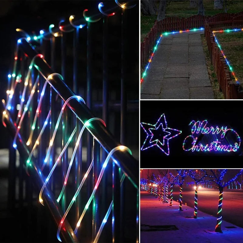 LED Solar Strip Rope Tube String Lights Outdoor Waterproof Lamp Wedding Fairy Garland String Lights for Garden Tree Yard Fence