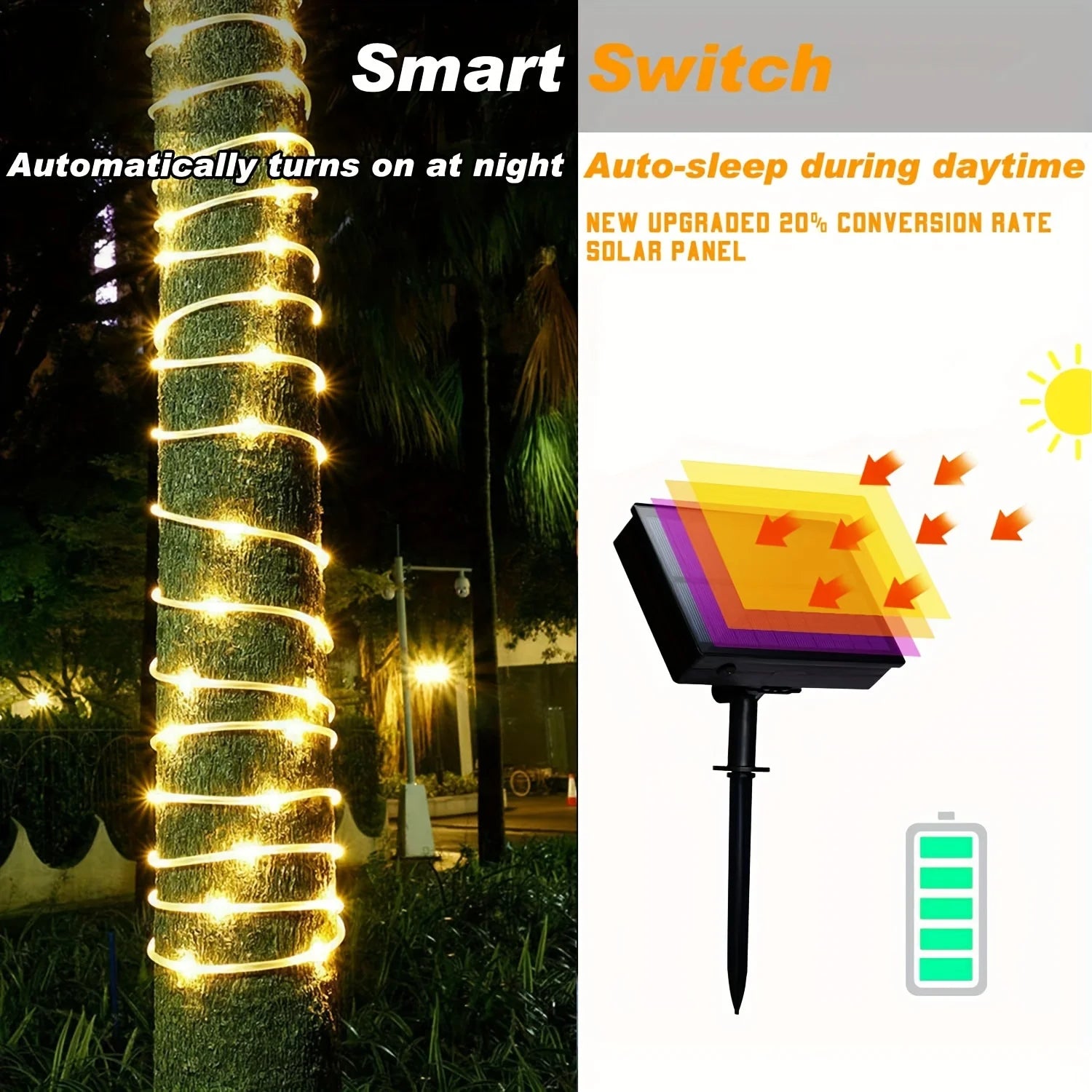 Solar Rope Lights IP65 Waterproof Outdoor Lamp LED Copper Fairy String Tube Lights for Party Garden Yard Home Wedding Christmas