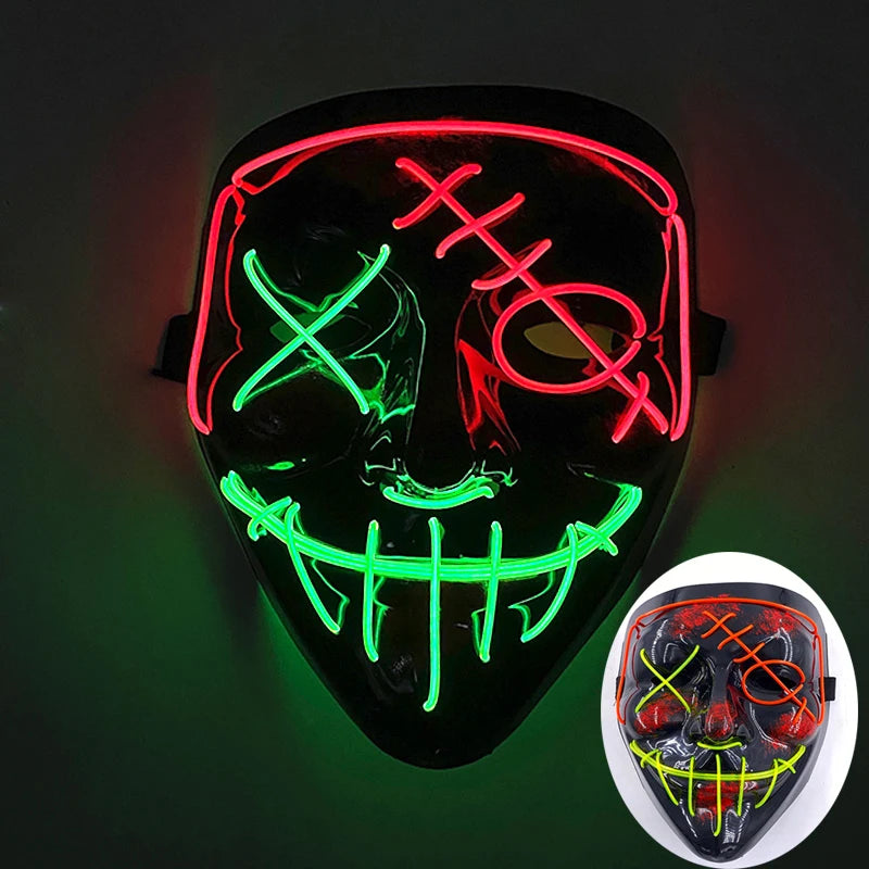 Luminous Led Purge Face Mask Glowing Masks Halloween Costume Props Neon Light Up Mask Costume Cosplay Decoration