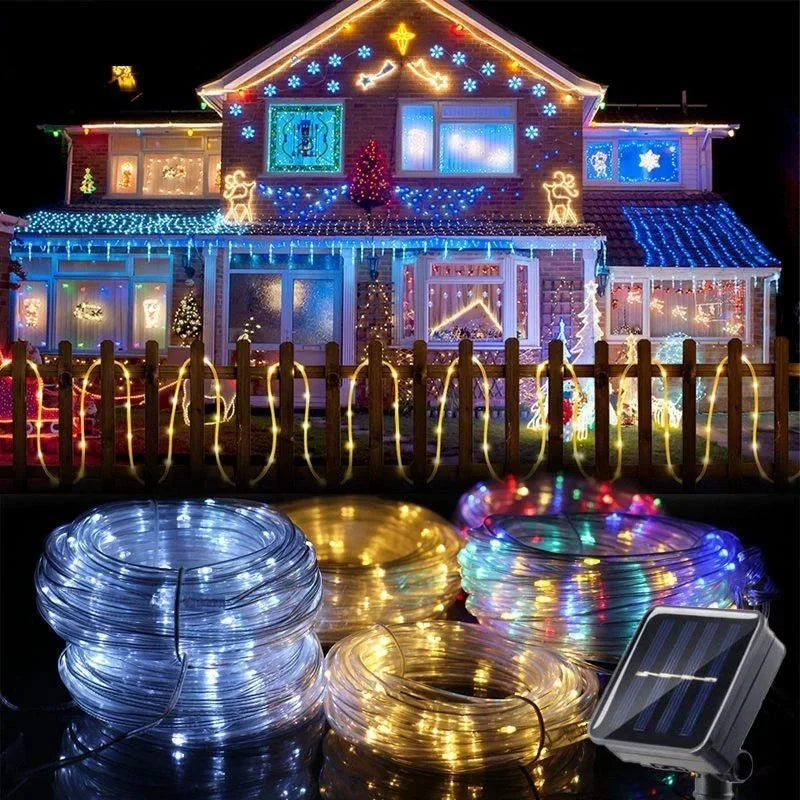 LED Solar Strip Rope Tube String Lights Outdoor Waterproof Lamp Wedding Fairy Garland String Lights for Garden Tree Yard Fence