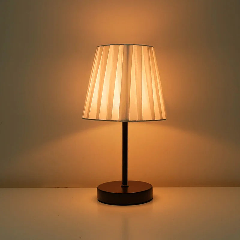Led Bedside Lamp Night Light Desk Table Study Beside Room Bedroom Sleep Lighting Decoration Retro Pleated Sleeping