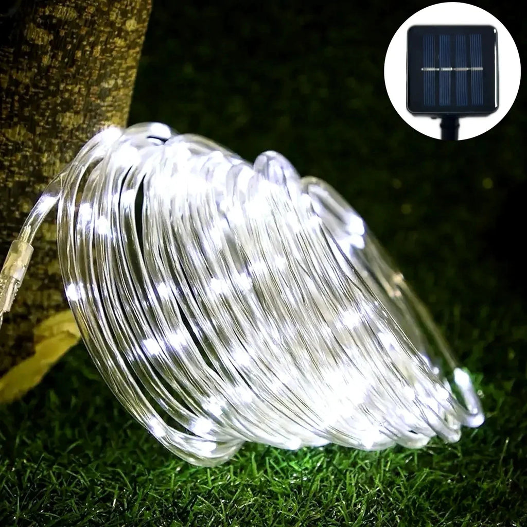 Solar LED Rope Light String Outdoor Waterproof Fairy Decoration for Garden Terrace Wedding Party Christmas Tree Lighting