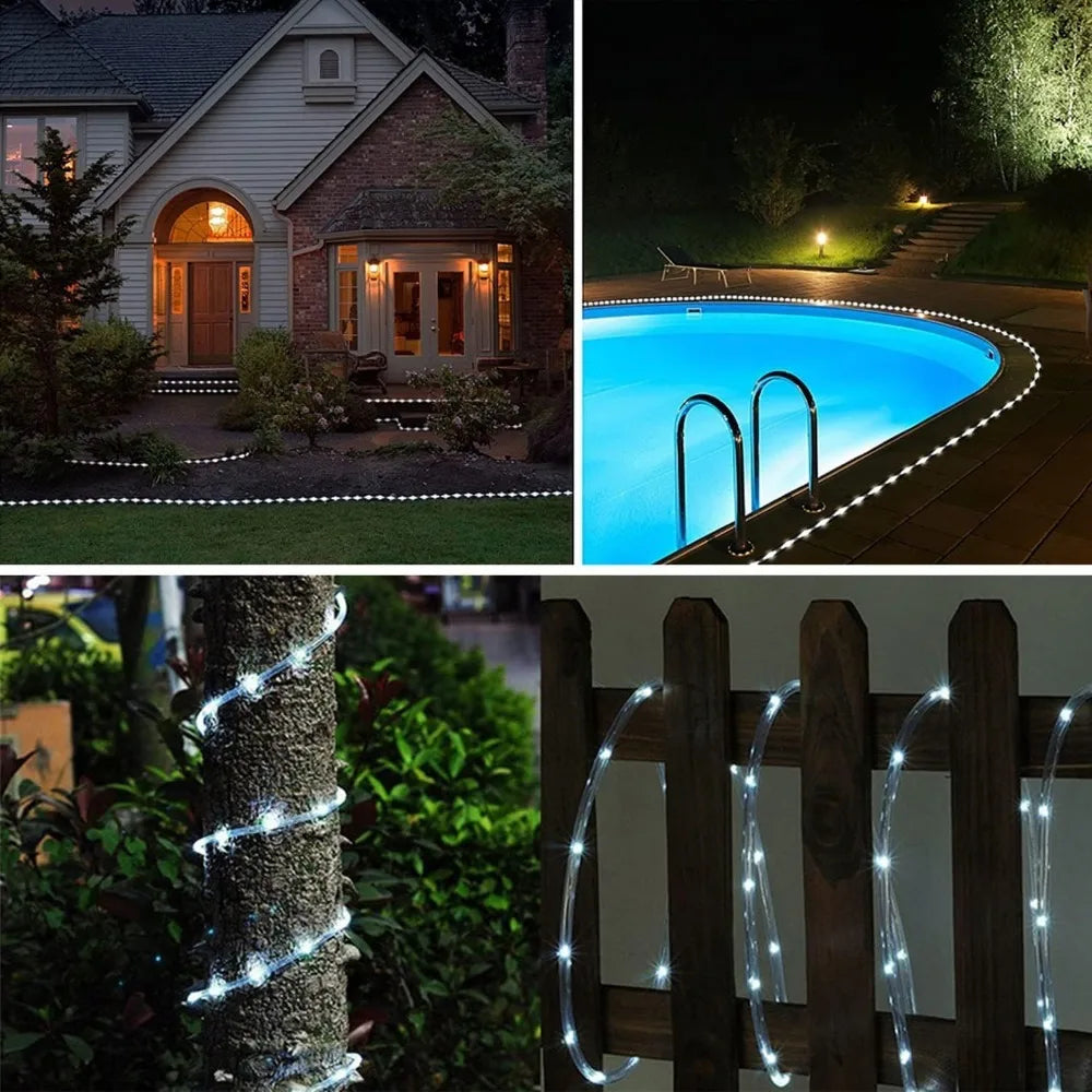 Solar Rope Lights - Outdoor LED Copper Fairy String Tube Lights for Parties, Gardens, Porches, and Home Decoration