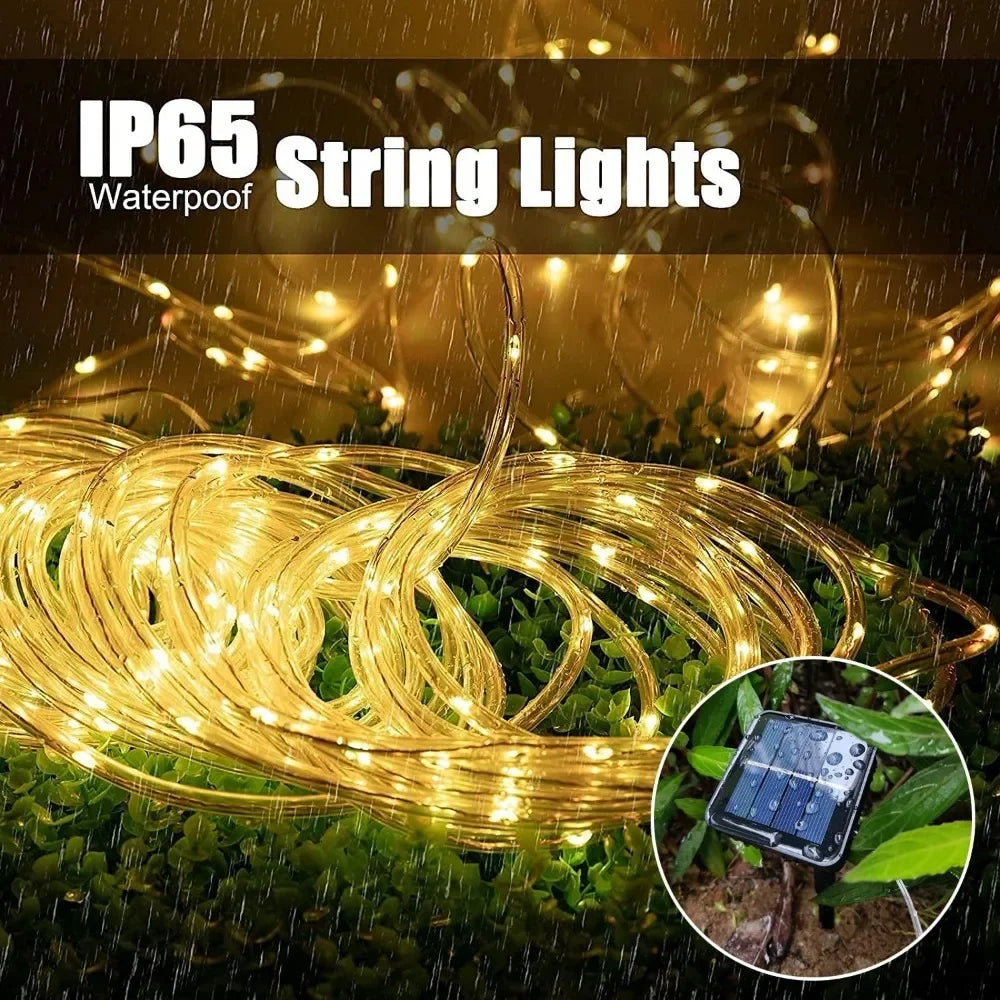 Solar Rope Lights - Outdoor LED Copper Fairy String Tube Lights for Parties, Gardens, Porches, and Home Decoration