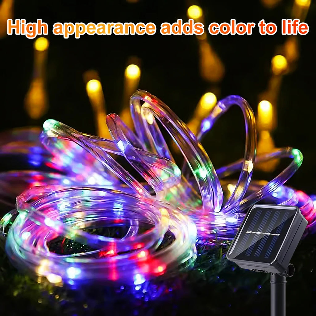 Solar 200 LED Rope Light Waterproof Outdoor Solar Powered Fairy Lights 8 Mode Christmas for Garden Yard Holiday Tree Decor Light