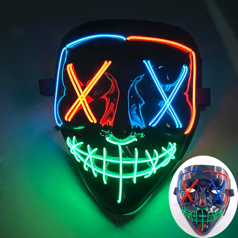 Luminous Led Purge Face Mask Glowing Masks Halloween Costume Props Neon Light Up Mask Costume Cosplay Decoration