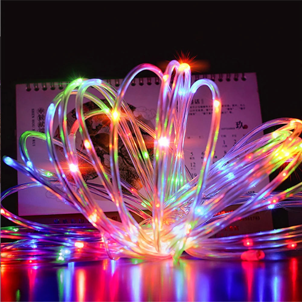 Solar LED Rope Lights Deck Outdoor Waterproof Garden String Lights Waterproof Light Belt Courtyard Christmas Atmosphere Decor ﻿