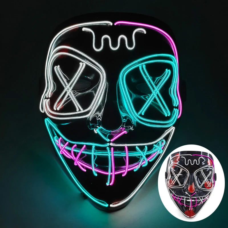 Luminous Led Purge Face Mask Glowing Masks Halloween Costume Props Neon Light Up Mask Costume Cosplay Decoration