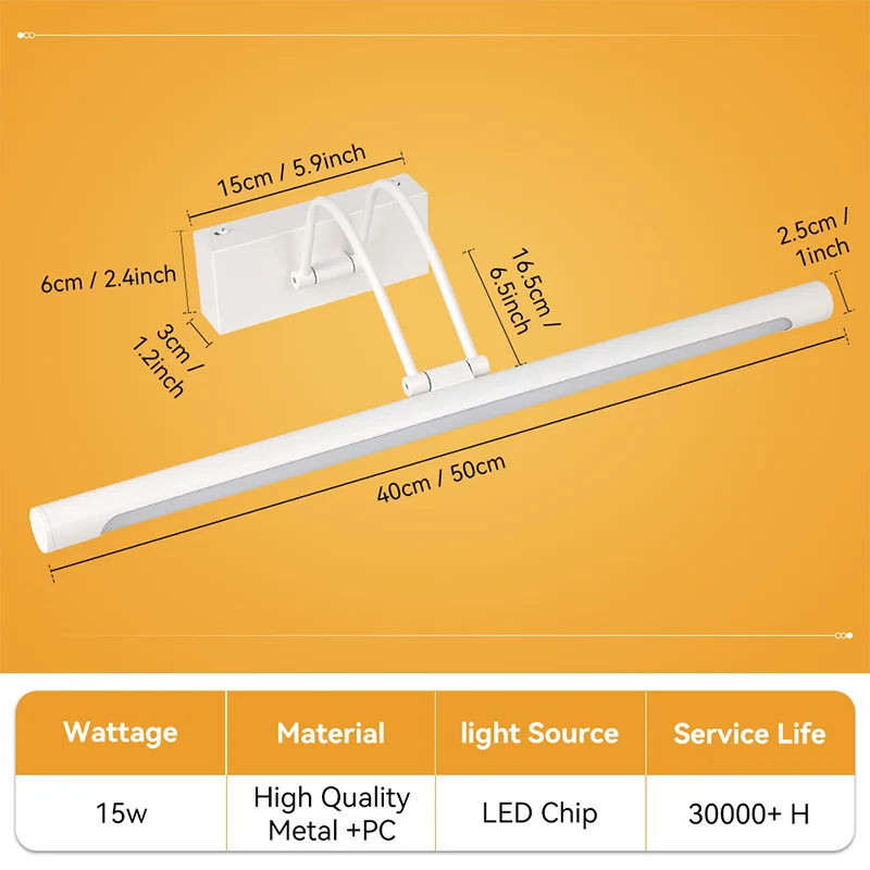 Mirror Led Wall Lamp Modern Bathroom Wall Light Decor Strip Light 40CM 50CM Toiliet Washroom Fixture Indoor Ip65 Waterproof 15W