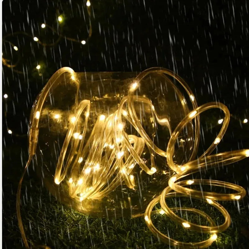 Solar LED Rope Lights Deck Outdoor Waterproof Garden String Lights Waterproof Light Belt Courtyard Christmas Atmosphere Decor ﻿