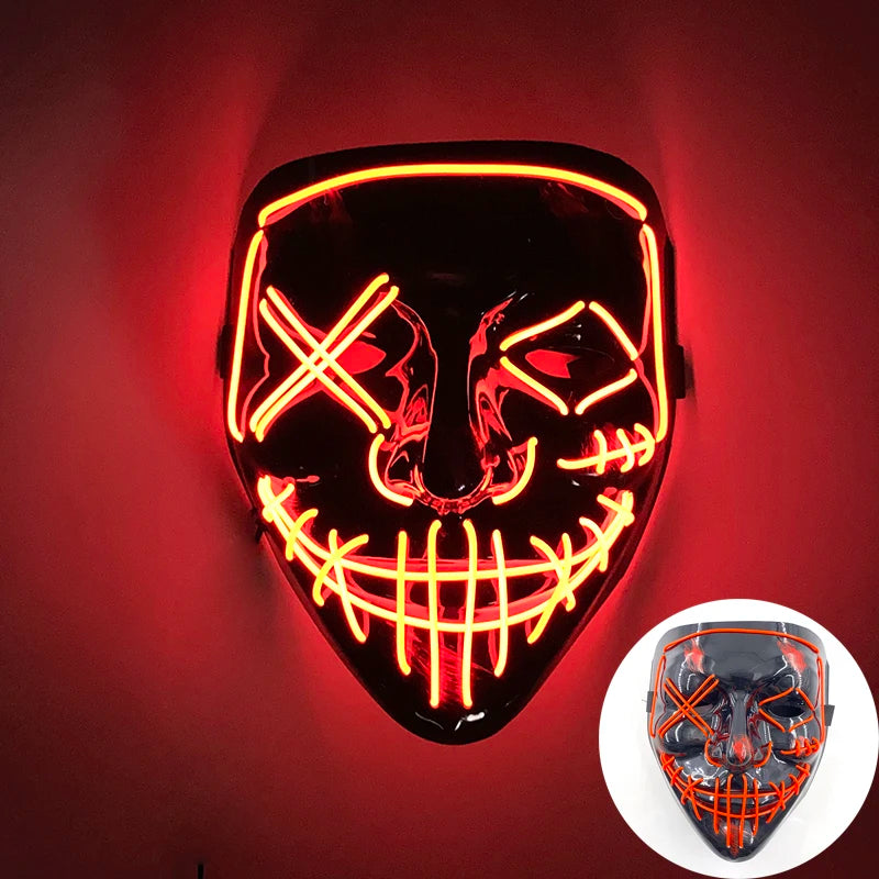 Luminous Led Purge Face Mask Glowing Masks Halloween Costume Props Neon Light Up Mask Costume Cosplay Decoration