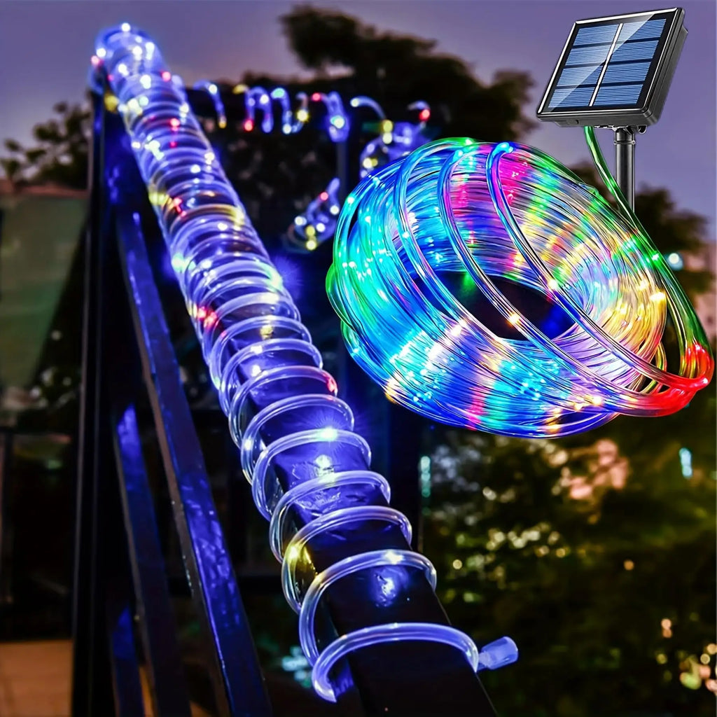 Solar 200 LED Rope Light Waterproof Outdoor Solar Powered Fairy Lights 8 Mode Christmas for Garden Yard Holiday Tree Decor Light