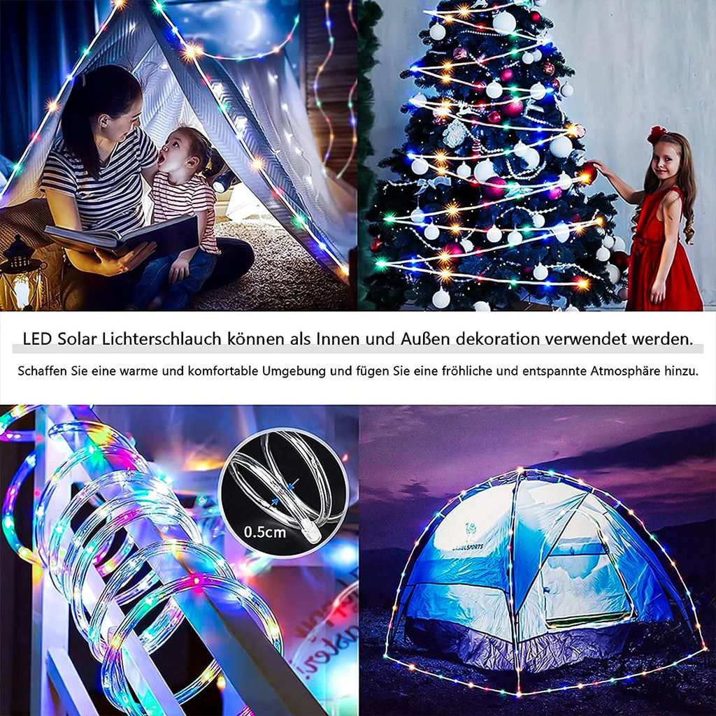 Solar 200 LED Rope Light Waterproof Outdoor Solar Powered Fairy Lights 8 Mode Christmas for Garden Yard Holiday Tree Decor Light